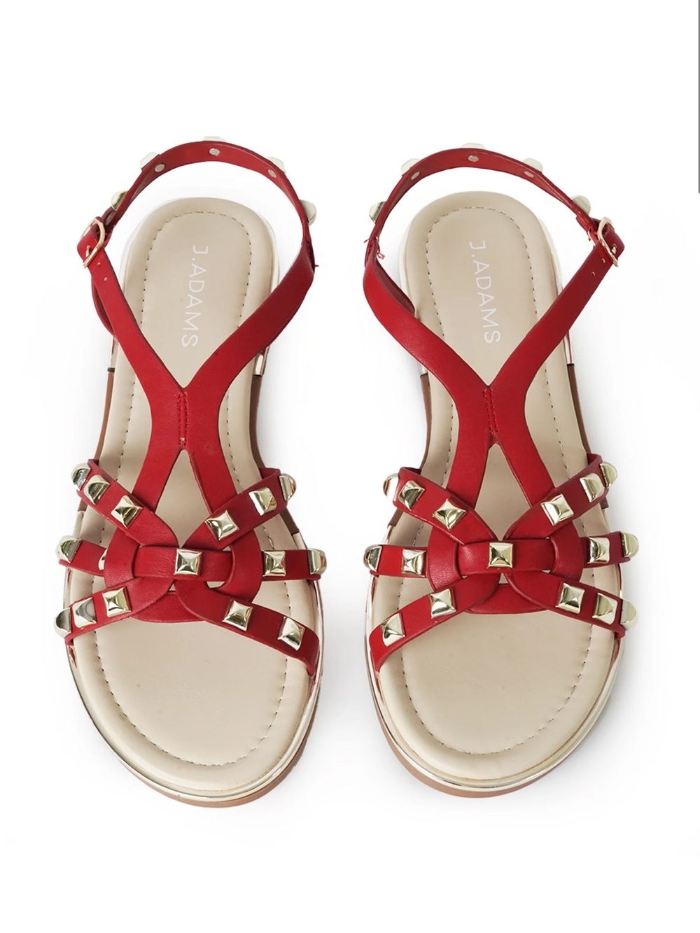 J. Adams NIB Women’s Jennifer Red Studded Strappy Sandals Women Size 6.5 - Picture 2 of 9